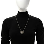 Chanel Tweed Lambskin CC Heart Locket Necklace Gold Black Beige