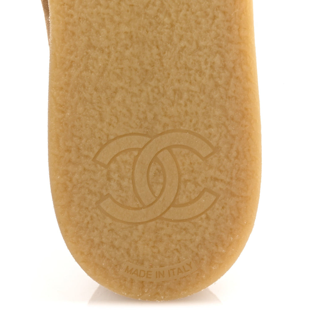 Chanel Suede Calfskin Pearl CC Moccasin Loafers 36.5 Dark Beige