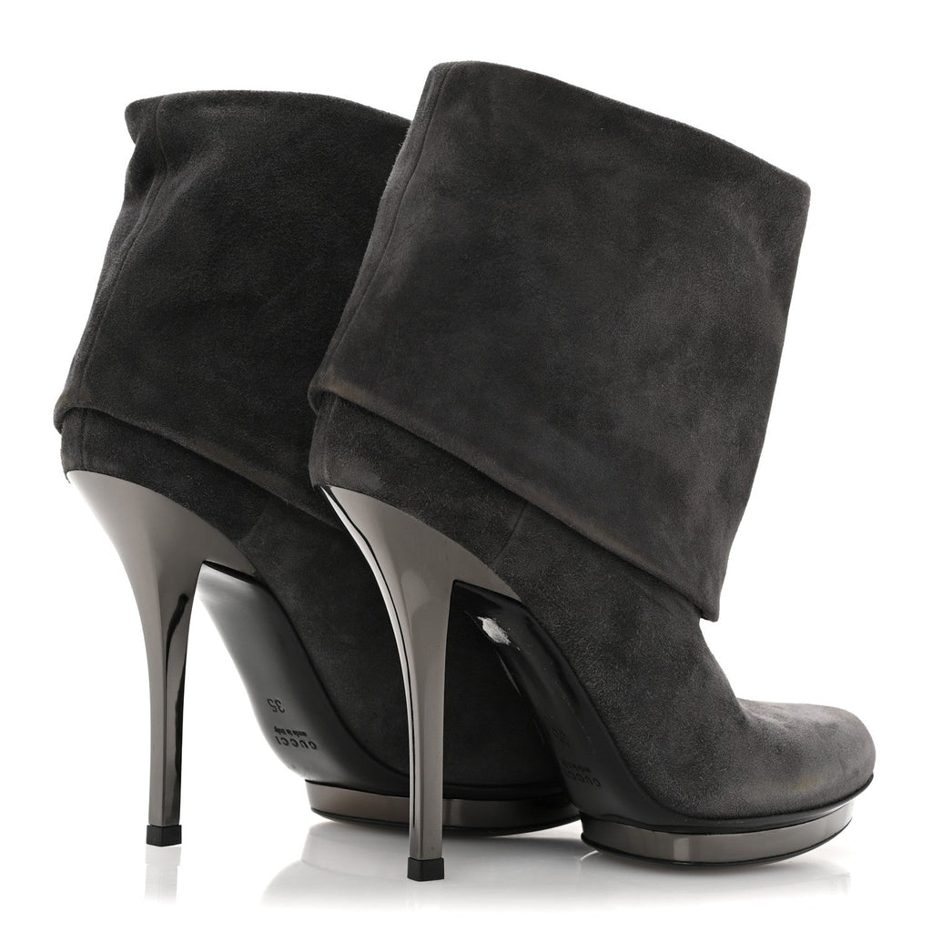 Gucci Suede Platform Foldover Ankle Boots 35 Grey