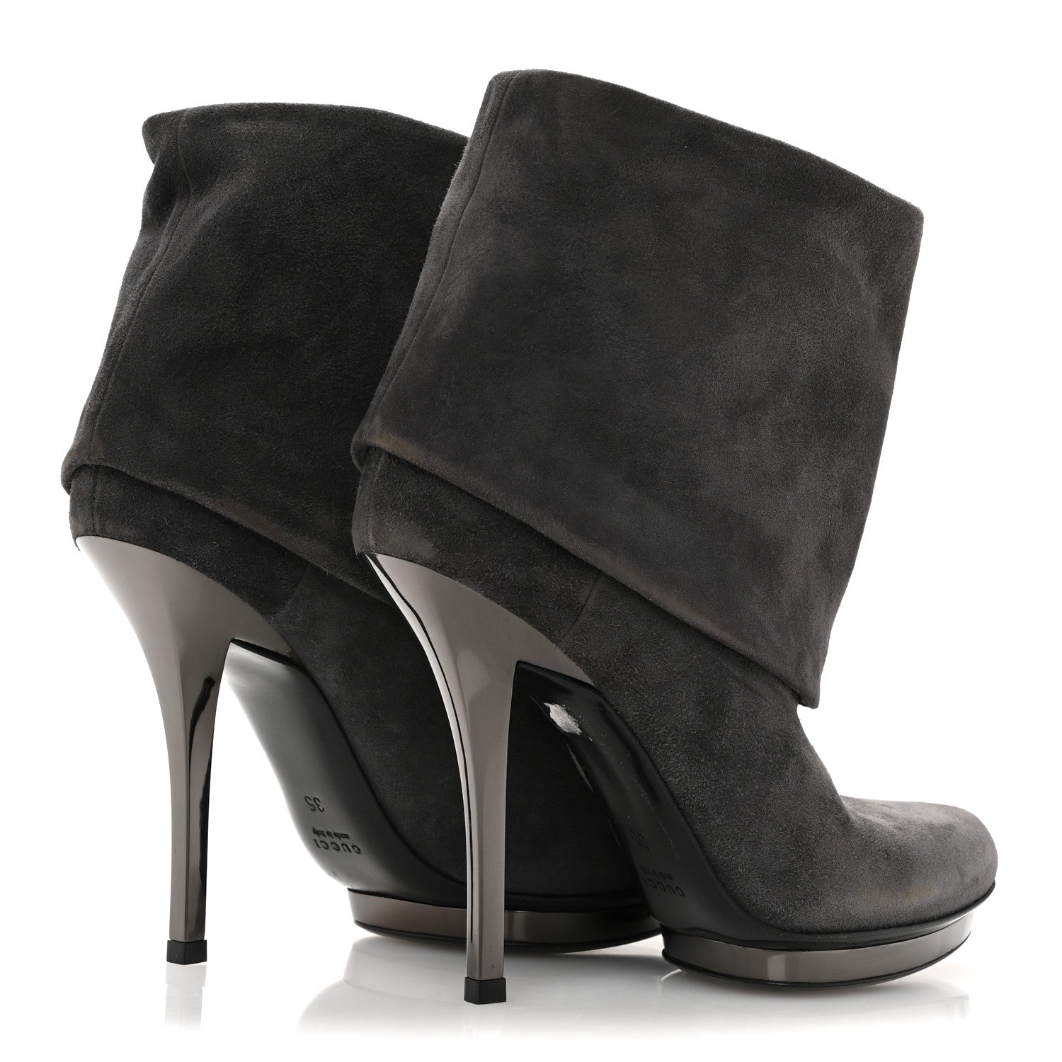 Gucci Suede Platform Foldover Ankle Boots 35 Grey
