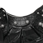 Balenciaga Extra Supple Calfskin Crystal Crocodile Embossed Le Cagole Shoulder Bag XS Black
