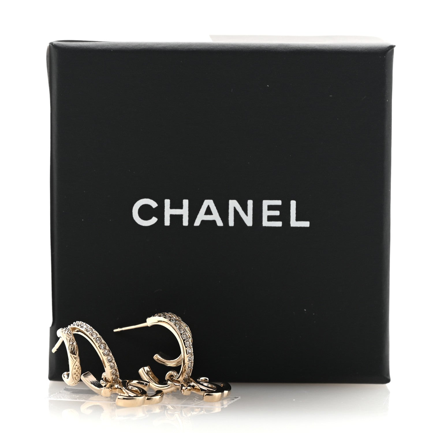 Chanel Crystal CC Double Hoop Earrings Gold