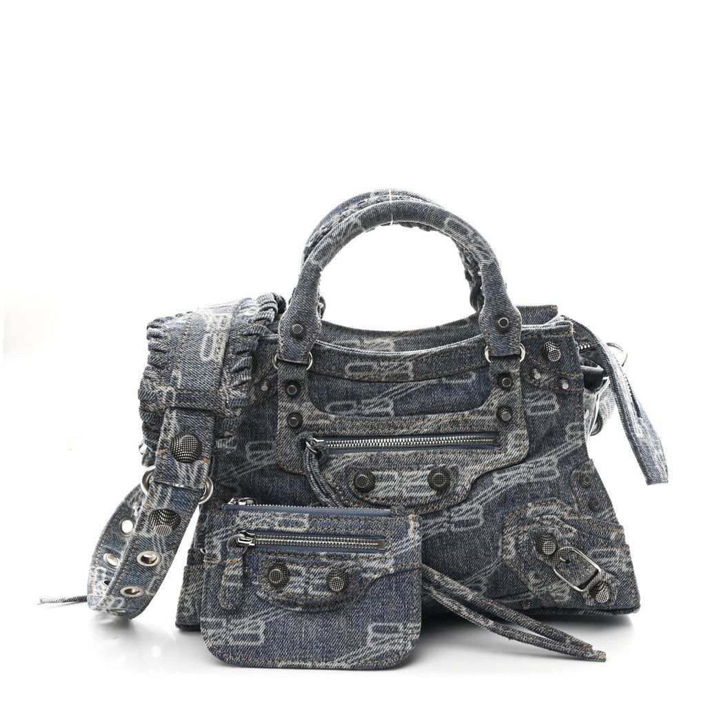 Balenciaga Denim BB Monogram Neo Cagole Handbag XS Blue