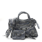 Balenciaga Denim BB Monogram Neo Cagole Handbag XS Blue