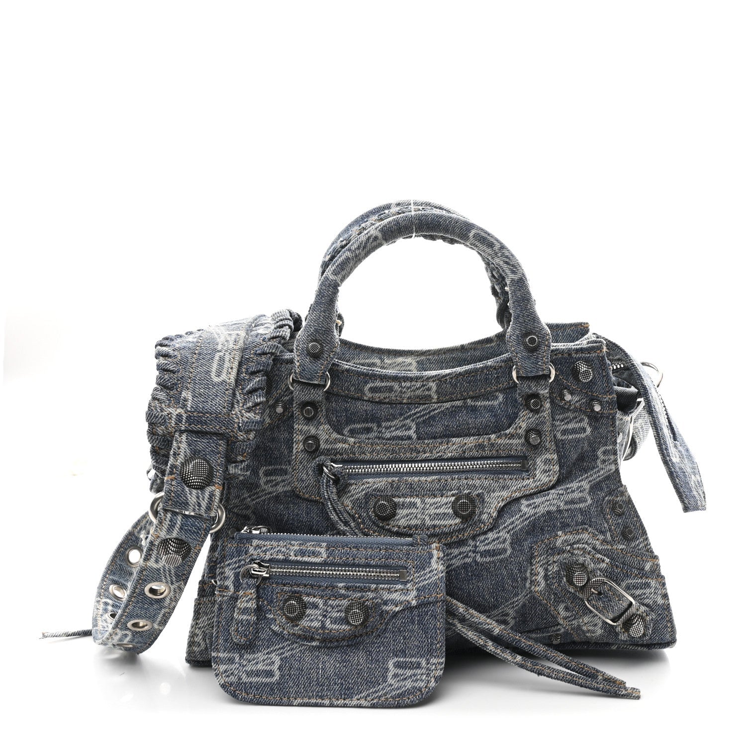 Balenciaga Denim BB Monogram Neo Cagole Handbag XS Blue