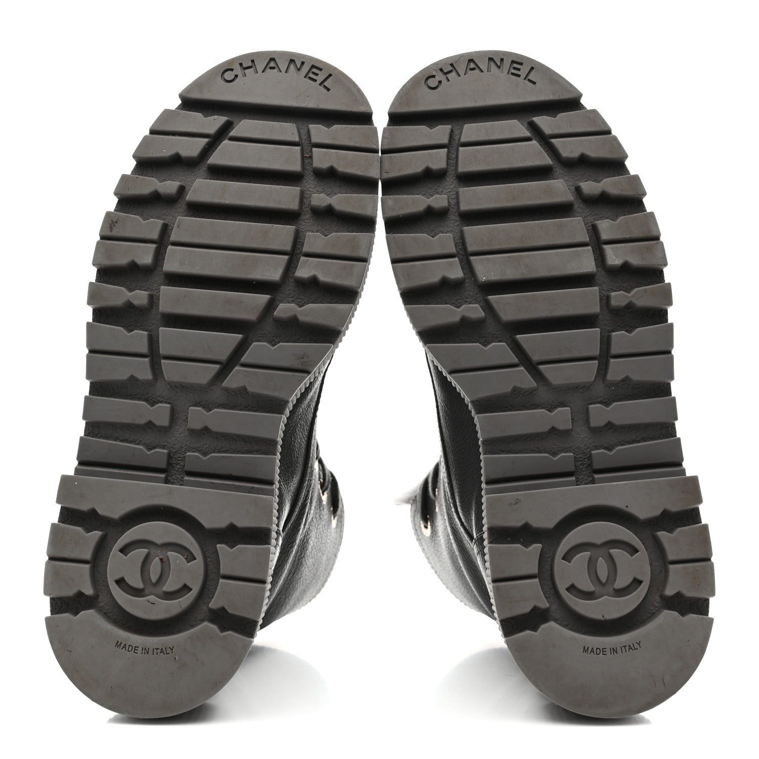Chanel Calfskin CC Lace Up Combat Boots 39 Gray
