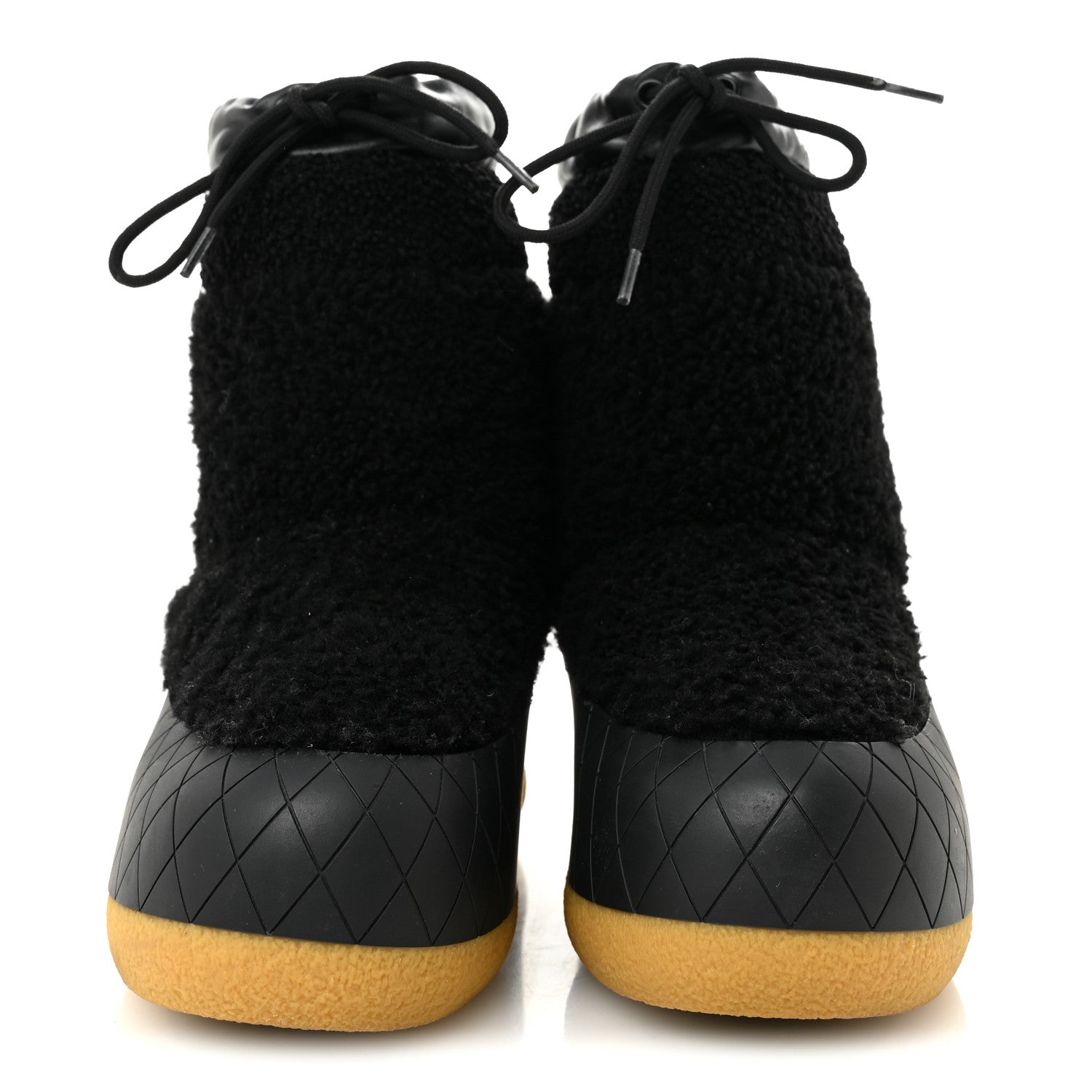 Chanel Tweed Shearling Sheepskin Drawstring Snow Ankle Boots 36 Black