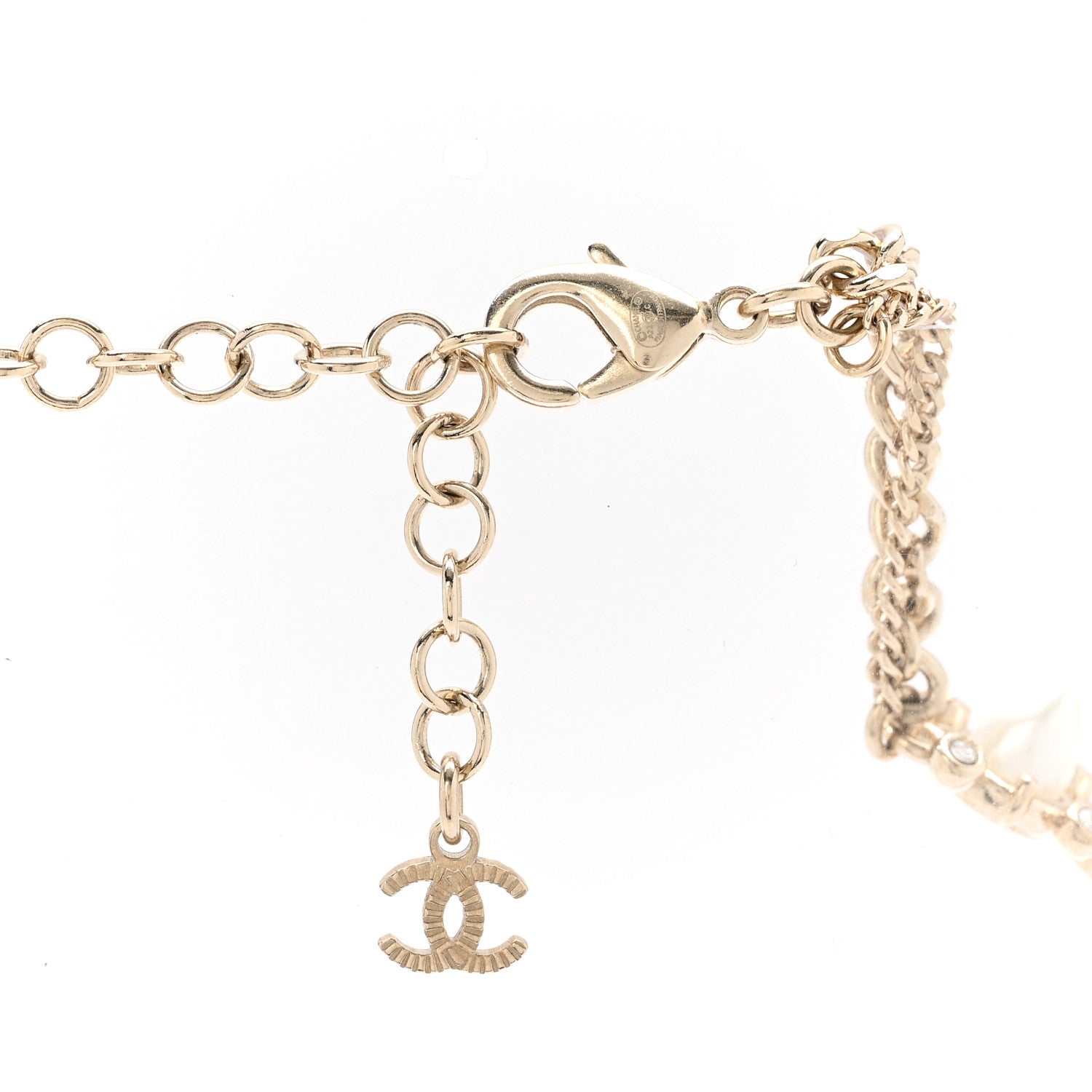 Chanel Strass Crystal Studded Pearl CC Choker Necklace Gold Pearly White
