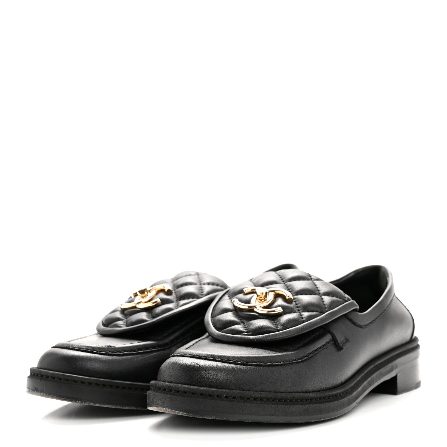 Chanel Lambskin Quilted CC Turnlock Loafers 38 Black