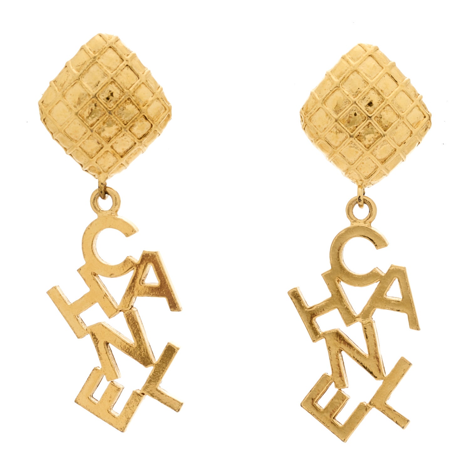 Chanel CC Logo Drop Earrings Gold