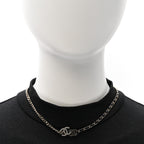 Chanel Metal Calfskin Crystal Double CC Short Necklace Black Gold