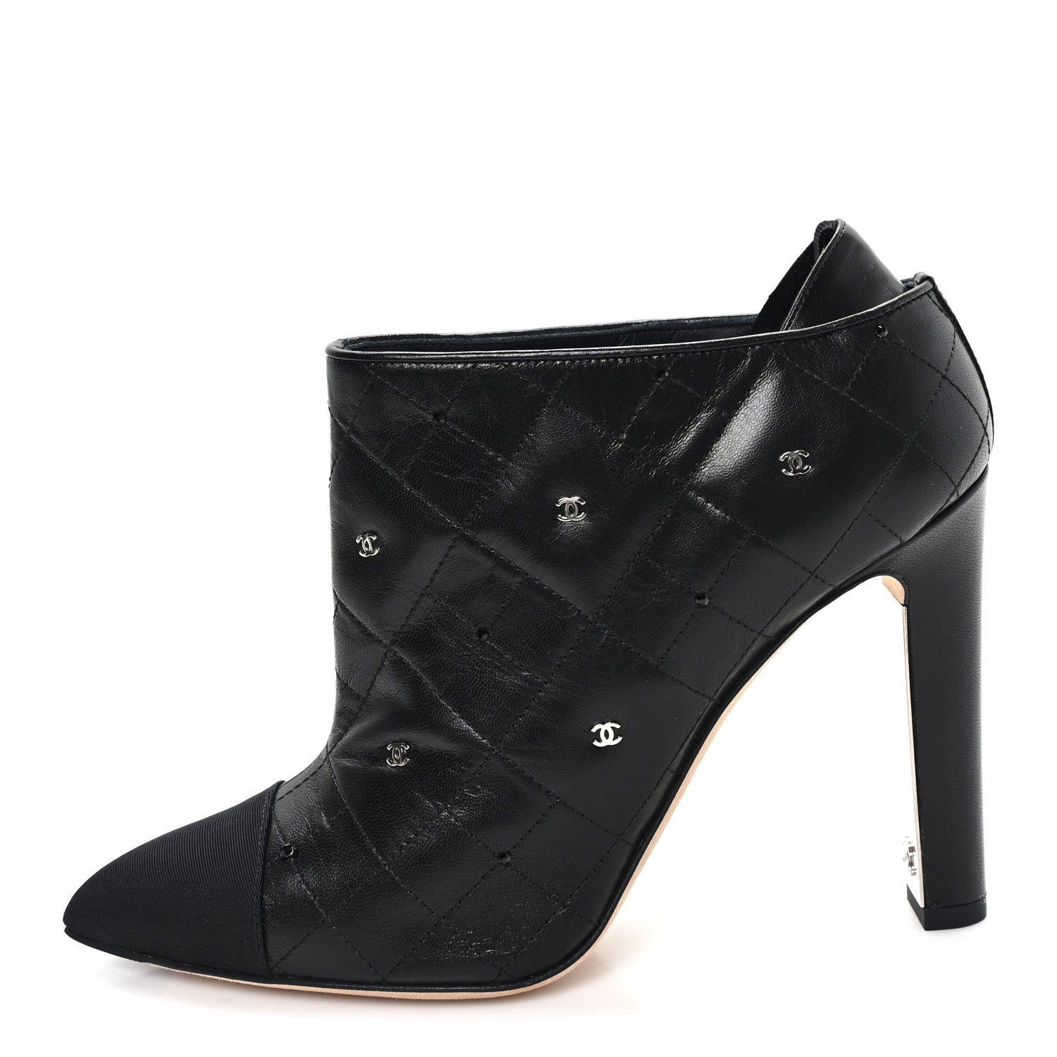 Chanel Lambskin Quilted CC Cap Toe Booties 38 Black
