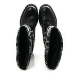 Chanel Calfskin Tweed Nylon Printed Boots 38 Black