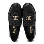 Chanel Lambskin Quilted CC Turnlock Loafers 39 Black