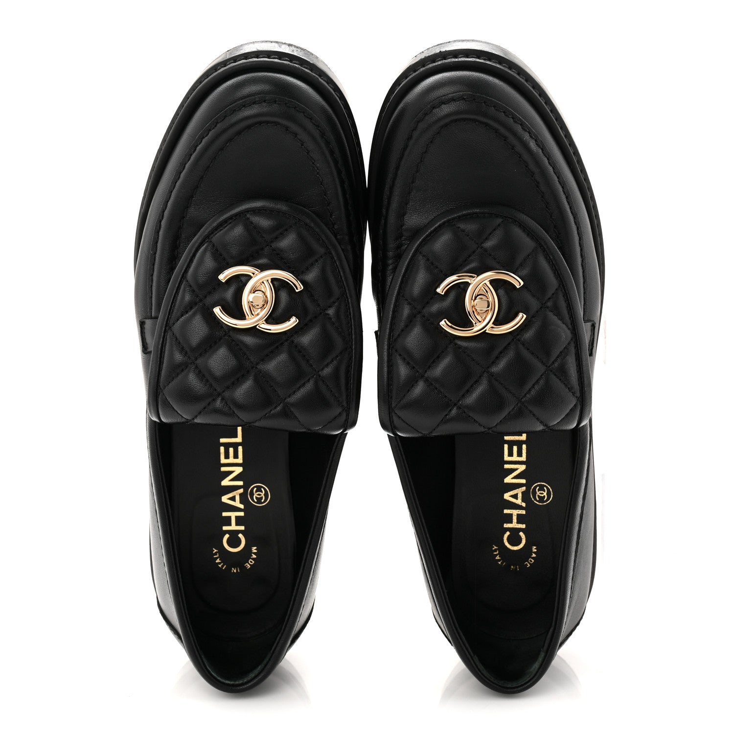Chanel Lambskin Quilted CC Turnlock Loafers 39 Black