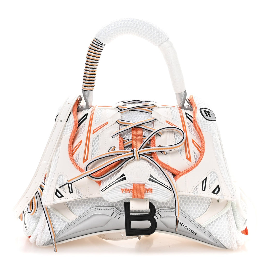 Balenciaga Faux Calfskin Fabric Glow In The Dark Small Sneakerhead Top Handle Bag White Orange