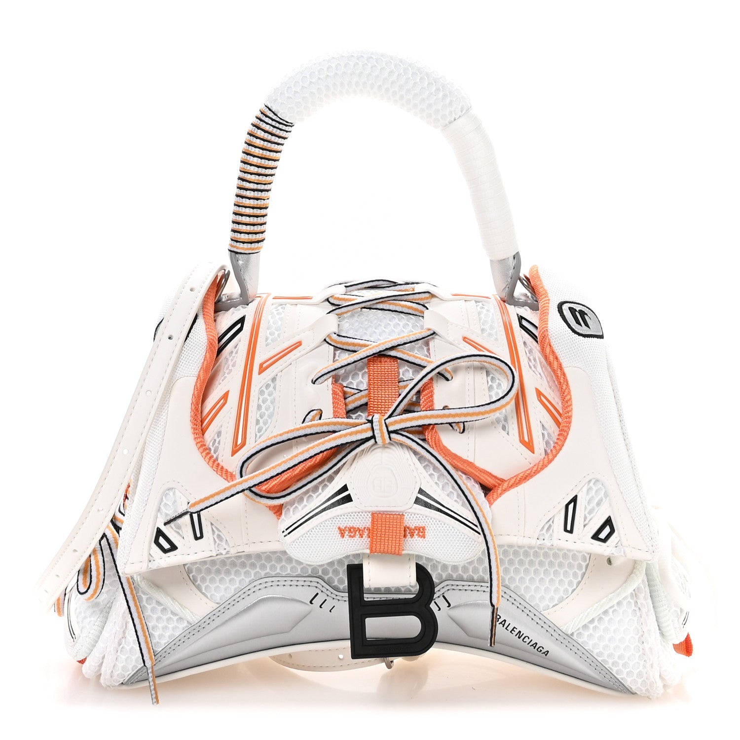 Balenciaga Faux Calfskin Fabric Glow In The Dark Small Sneakerhead Top Handle Bag White Orange
