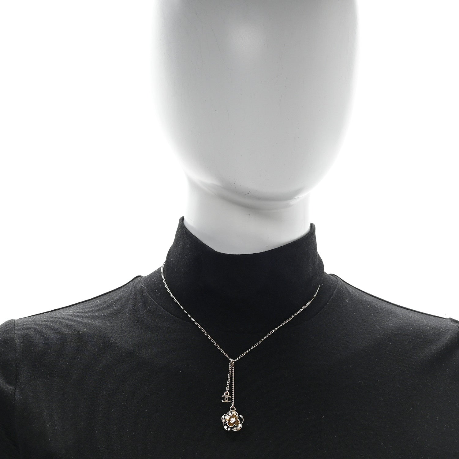 Chanel Enamel Crystal Pearl CC Camellia Drop Necklace Gold Black