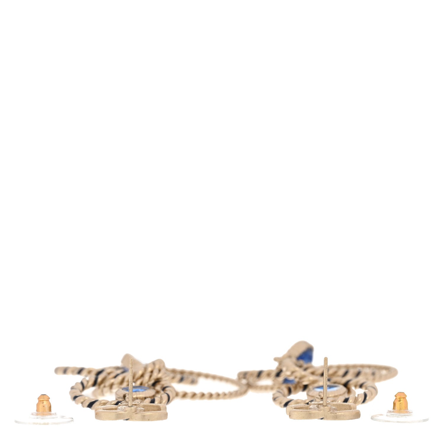 Chanel Resin Star Twisted CC Drop Earrings Blue Gold