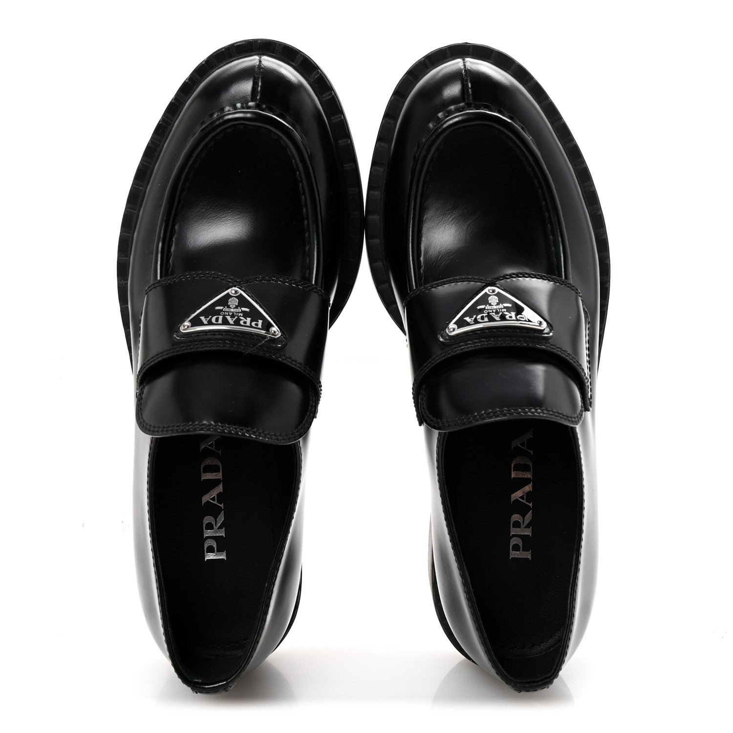 Prada Spazzolato Metal Triangle Logo 50mm Loafers 36.5 Black