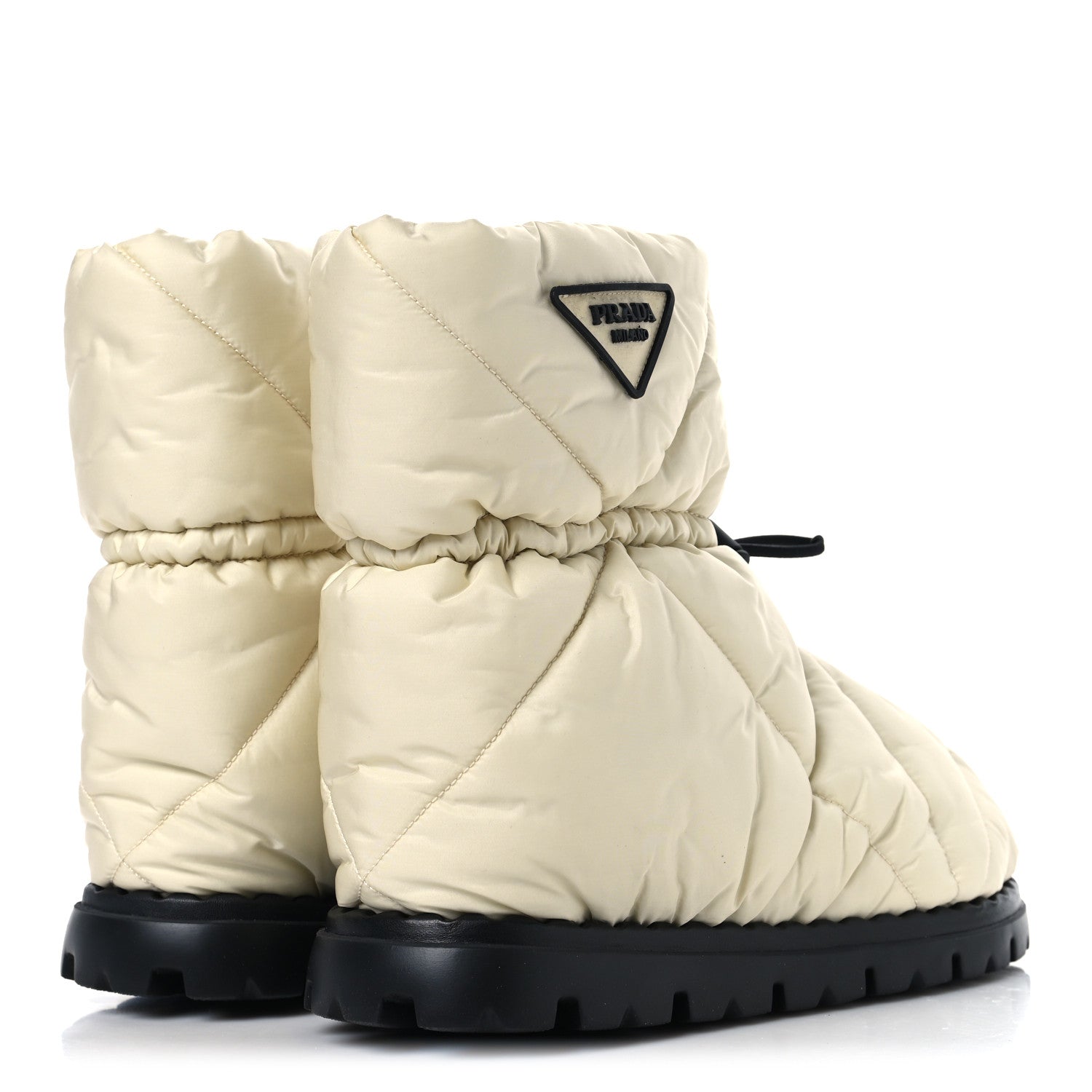 Prada Re-Nylon Piuma Triangle Logo Padded Drawcord 20mm Snow Boots 37 Avorio