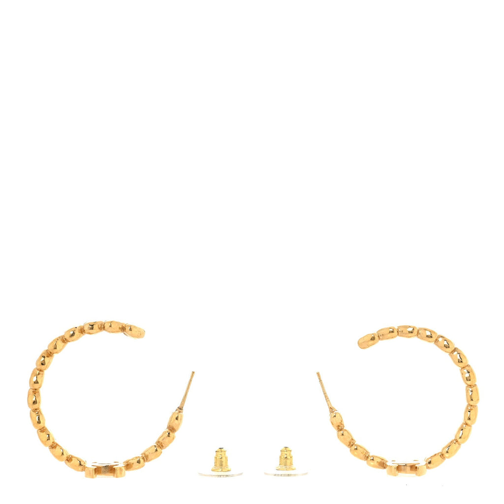 Chanel Crystal Heart CC Hoop Earrings Gold