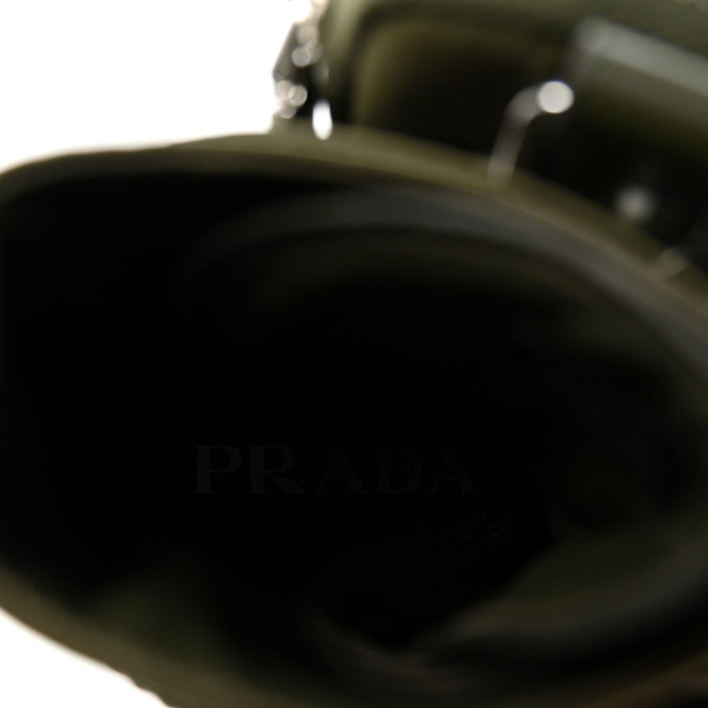 Prada Spazzolato Rois Re-Nylon Metal Triangle Logo Monolith Pouch Pocket 55mm Boots 37.5 Militare