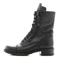 Chanel Calfskin Quilted Lace Up Combat Boots  38 Black