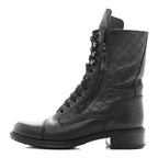 Chanel Calfskin Quilted Lace Up Combat Boots  38 Black