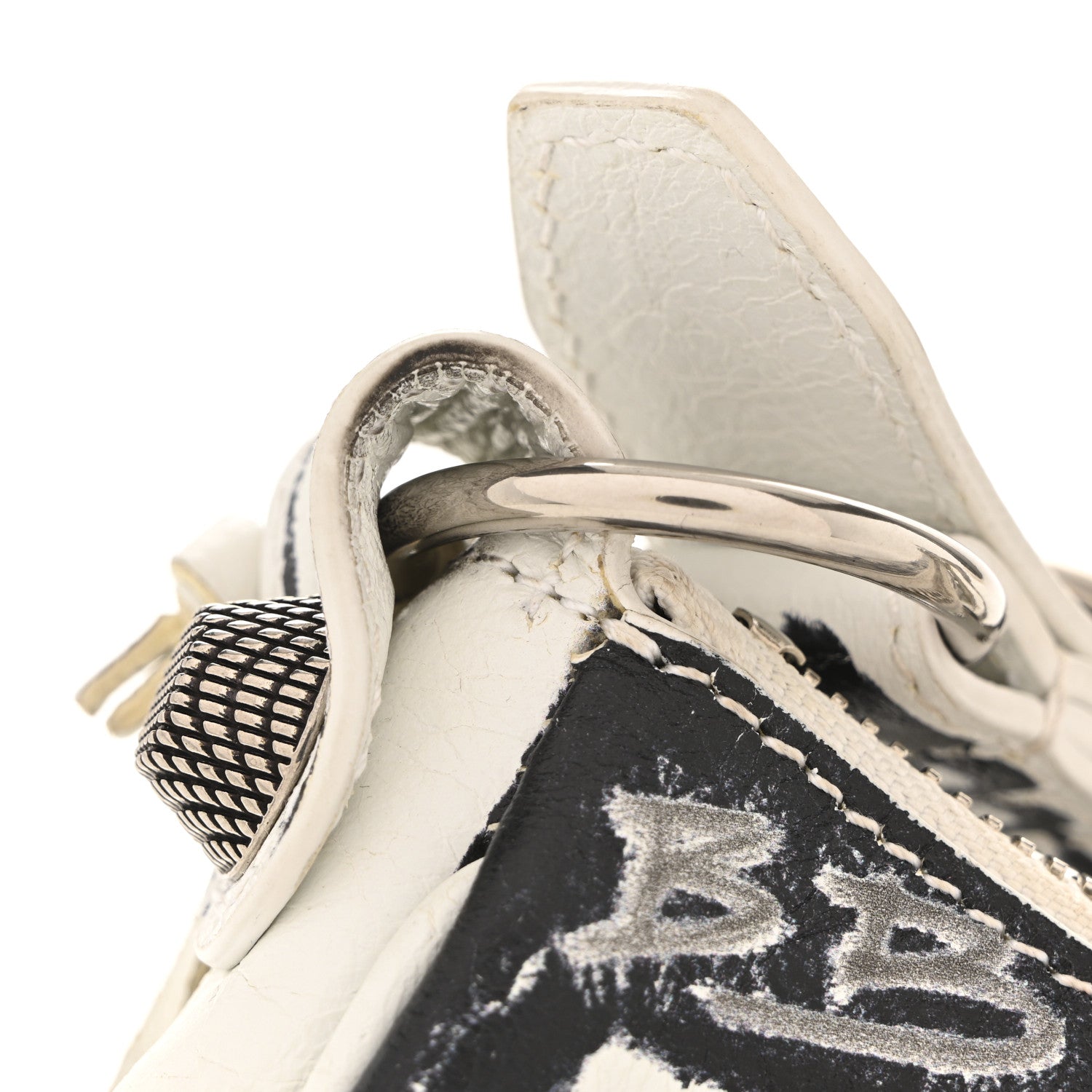 Balenciaga Agneau Arena Graffiti Le Cagole Shoulder Bag XS White Black
