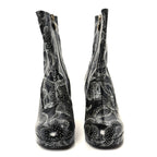 Chanel Calfskin Camellia Printed Ankle Boots 39 Black White