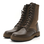 Fendi Vitello Stretch Fabric FF Rockoko Biker Boots 37 Maya Chocolate