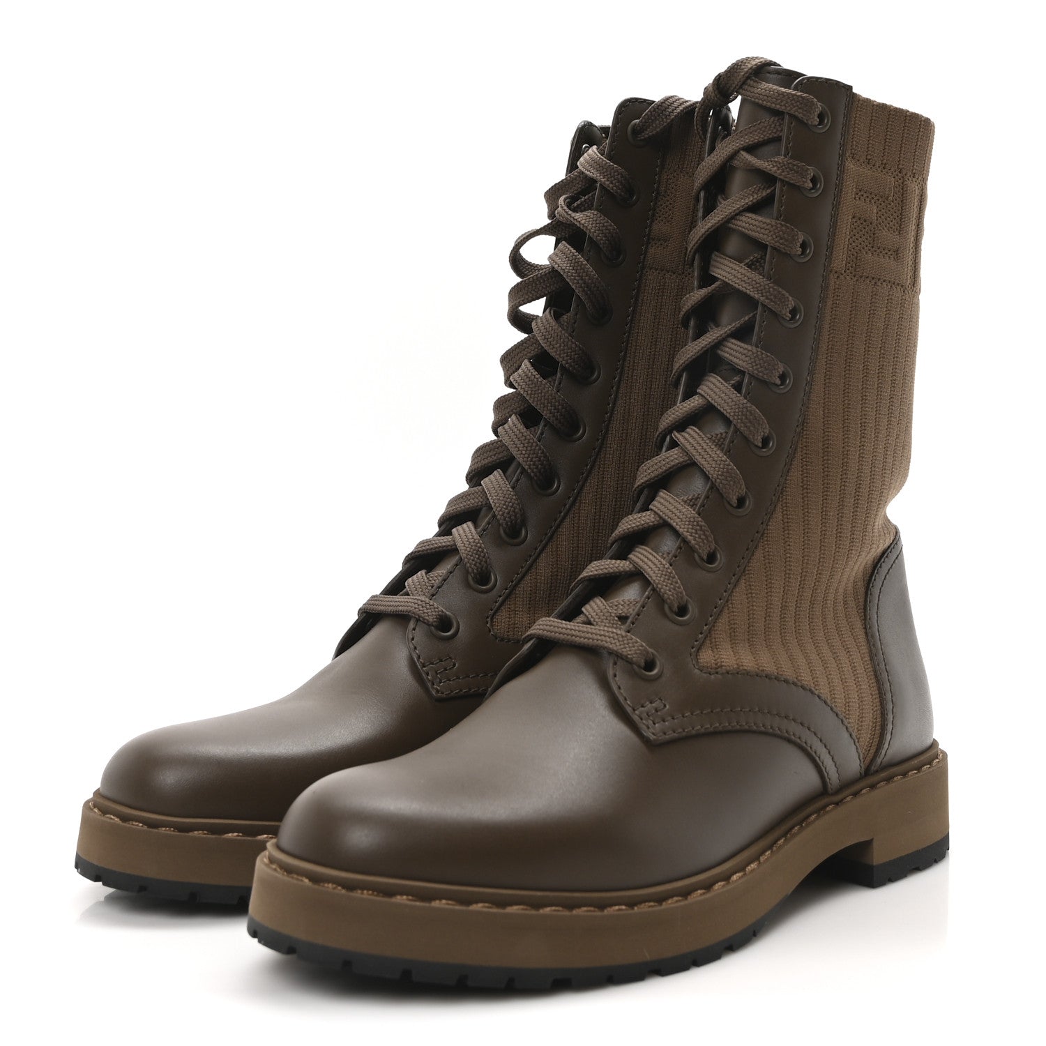 Fendi Vitello Stretch Fabric FF Rockoko Biker Boots 37 Maya Chocolate