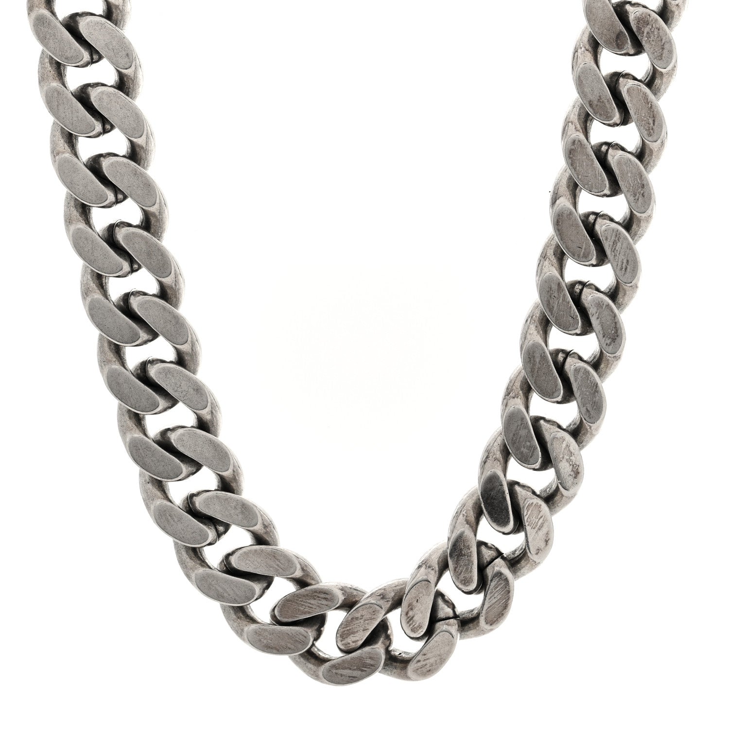 Saint Laurent Metal Curb Chain Necklace Oxidized Silver
