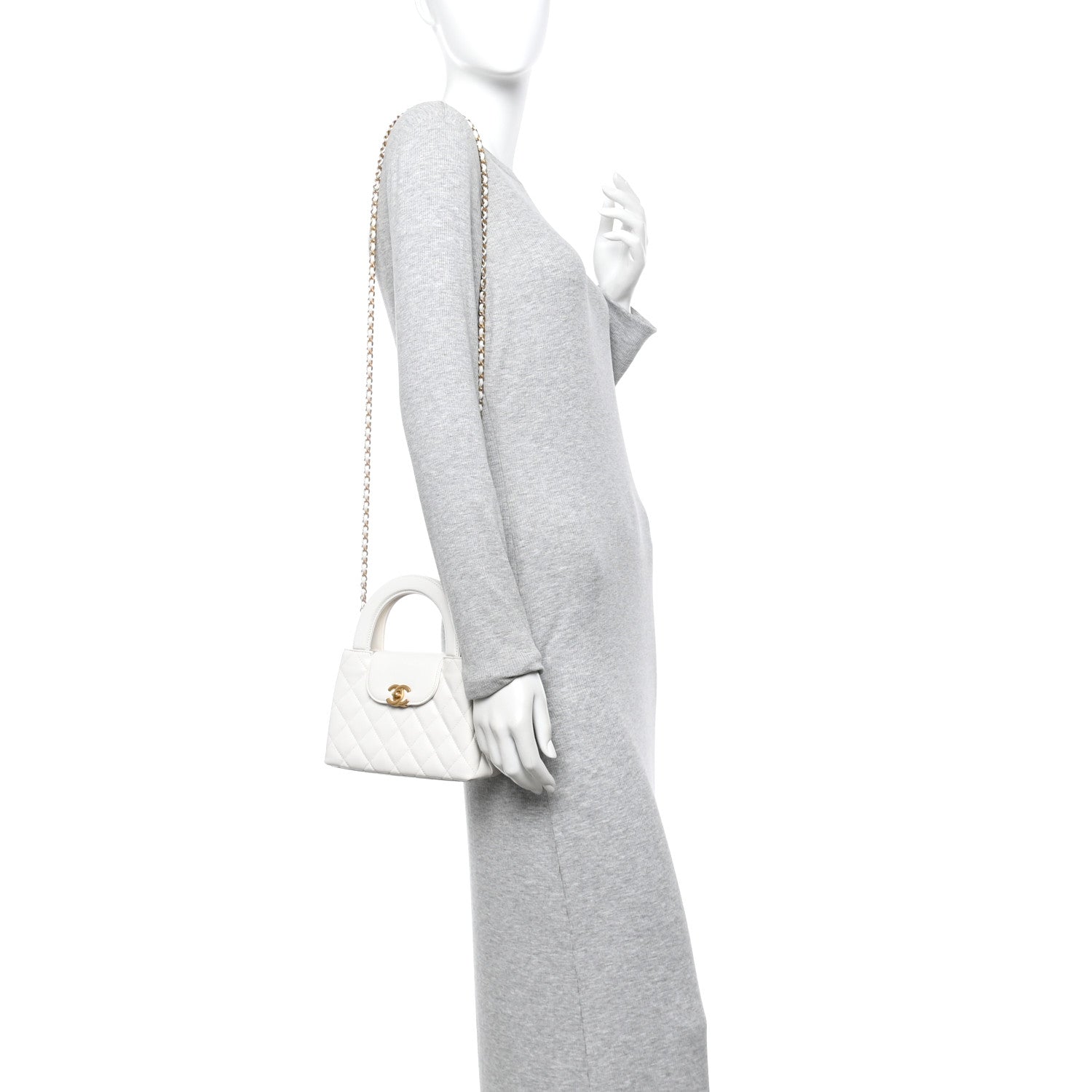 Chanel Shiny Aged Calfskin Quilted Nano Kelly Shopper White