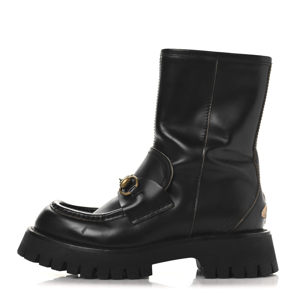 Gucci Cordovan Lux Womens Harald Horsebit 25mm Platform Boots 36 Black