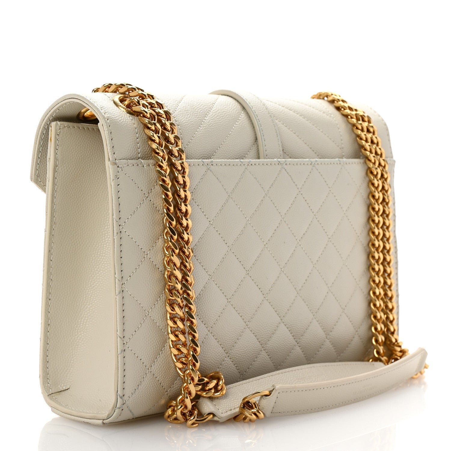 Saint Laurent Grain De Poudre Textured Mixed Matelasse Medium Triquilt Monogram Satchel Crema Soft