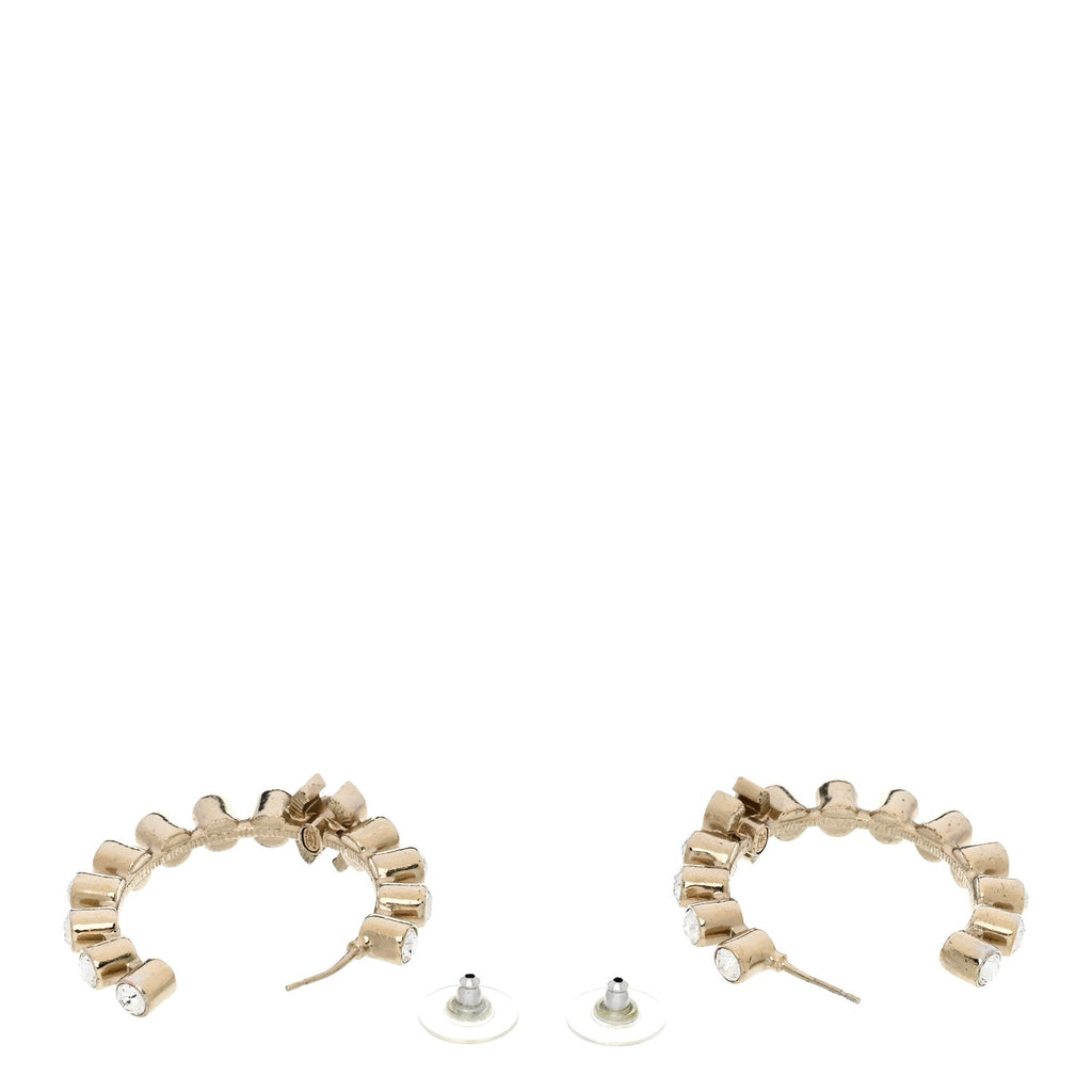 Chanel Crystal CC Hoop Earrings Gold