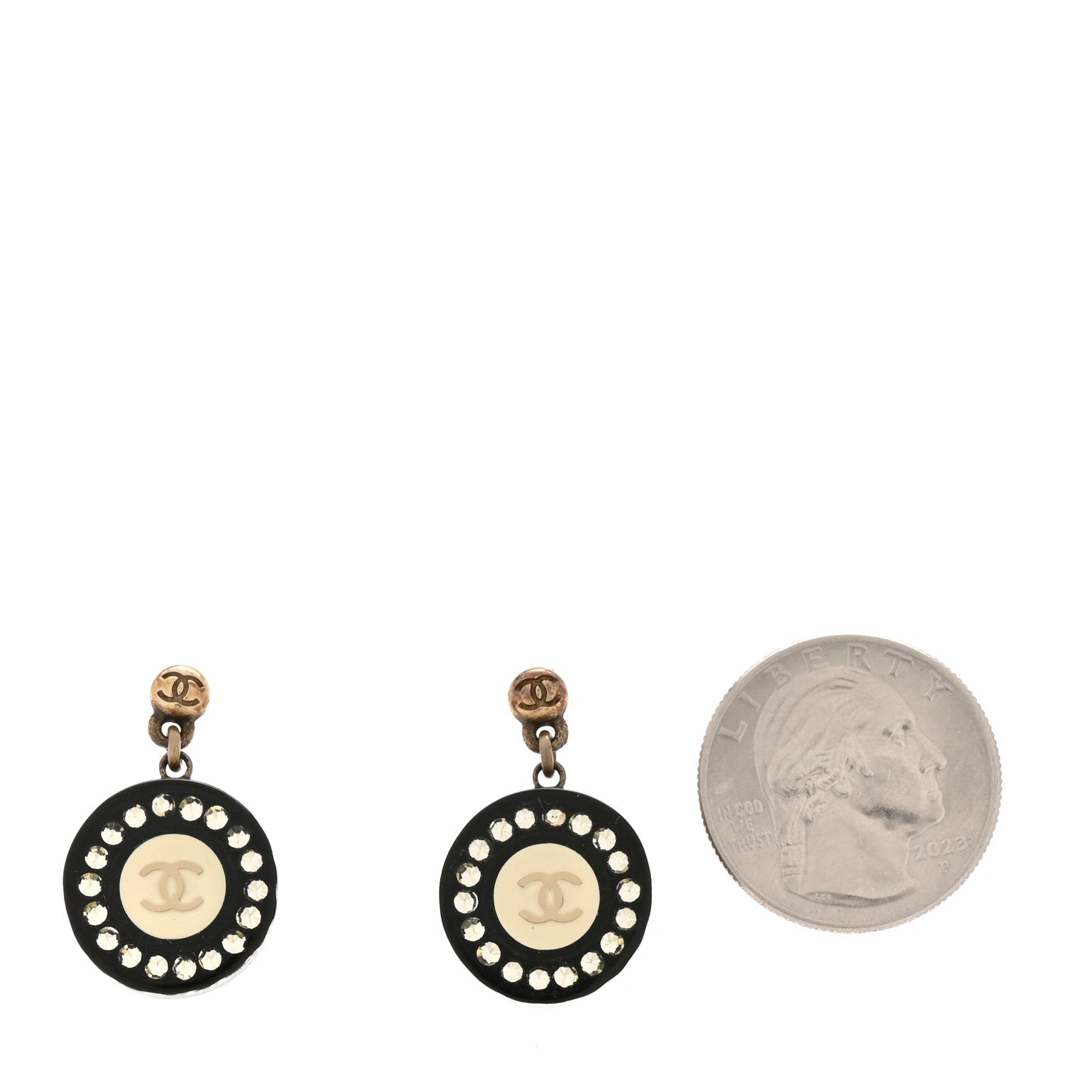 Chanel Resin Crystal CC Drop Earrings Black White