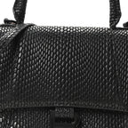 Balenciaga Matte Calfskin Snake Embossed Tonal B Small Hourglass Top Handle Bag Black