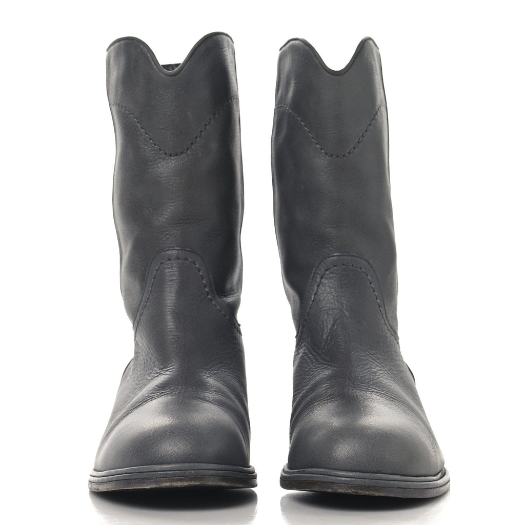 Chanel Calfskin Ascot CC Boots 37.5 Gray