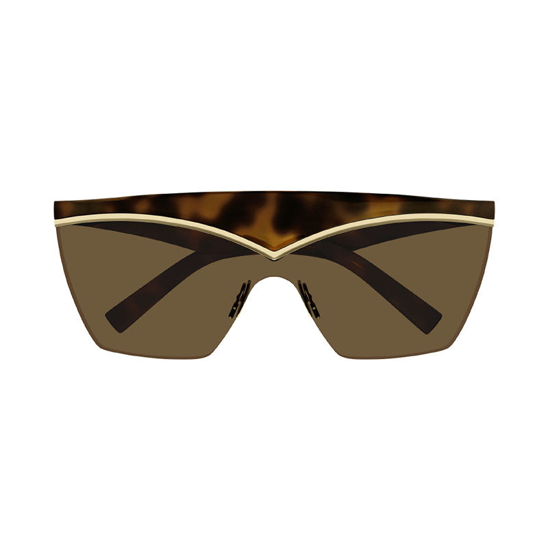 Saint Laurent Sunglasses Shield Semi Rim, Havana/Gold Frame and Brown Lens SL614MASK002