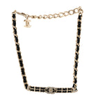 Chanel Metal Lambskin Crystal CC Choker Necklace Black Gold