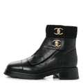 Chanel Calfskin Knit CC Short Boots 41 Black