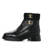 Chanel Calfskin Knit CC Short Boots 41 Black
