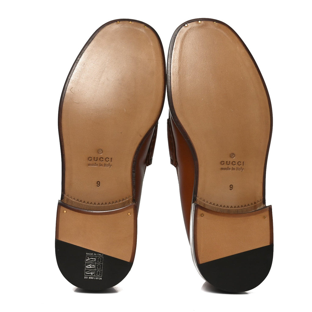 Gucci Harness Calfskin GG Tennis Embossed Mens Horsebit Loafers 9 Dark Brown