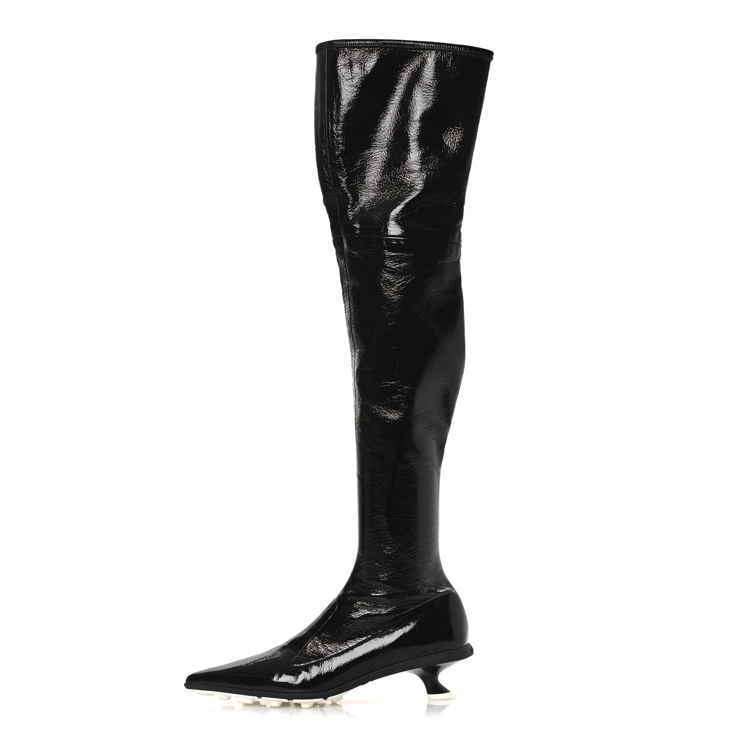 Miu Miu Nappa Stretch Knee High Heel Boot 36.5 Black
