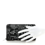 Balenciaga Calfskin Classic Silver Hardware Printed Tattoo Everyday Continental Zip Around Wallet Black