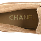 Chanel Suede Calfskin Pearl CC Moccasin Loafers 36.5 Dark Beige