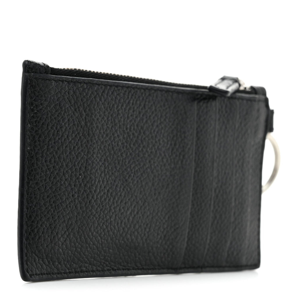 Balenciaga Grained Calfskin Miami Logo Cash Coin Card Holder On Keychain Black